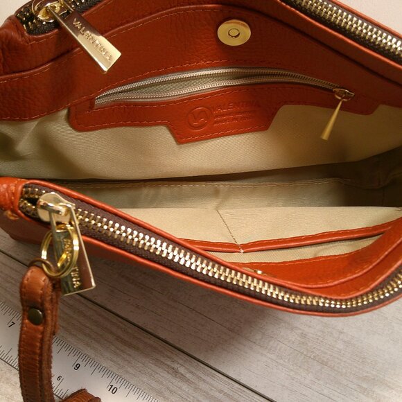 Valentina Vachetta Italian chocolate Leather Crossbody Bag pocketbook purse - Picture 6 of 10
